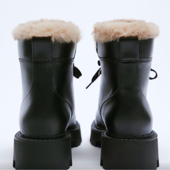 ZARA LEATHER LACE UP FAUX FUR LINED MOUNTAIN ANKLE BOOTS - Picture 5 of 7